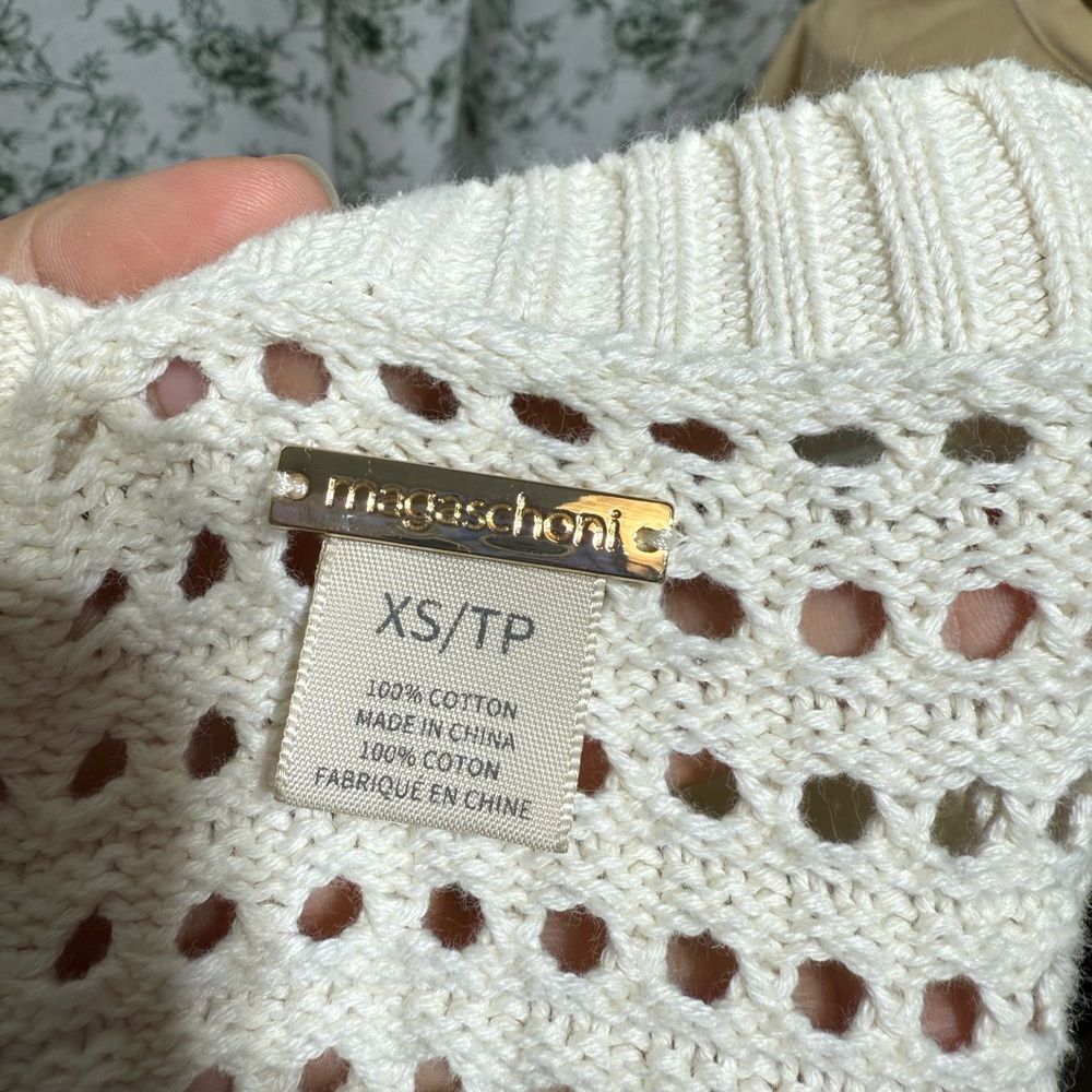 Magaschoni Cream Knit Button-Up Cardigan with Black Trim - Picture 5 of 5